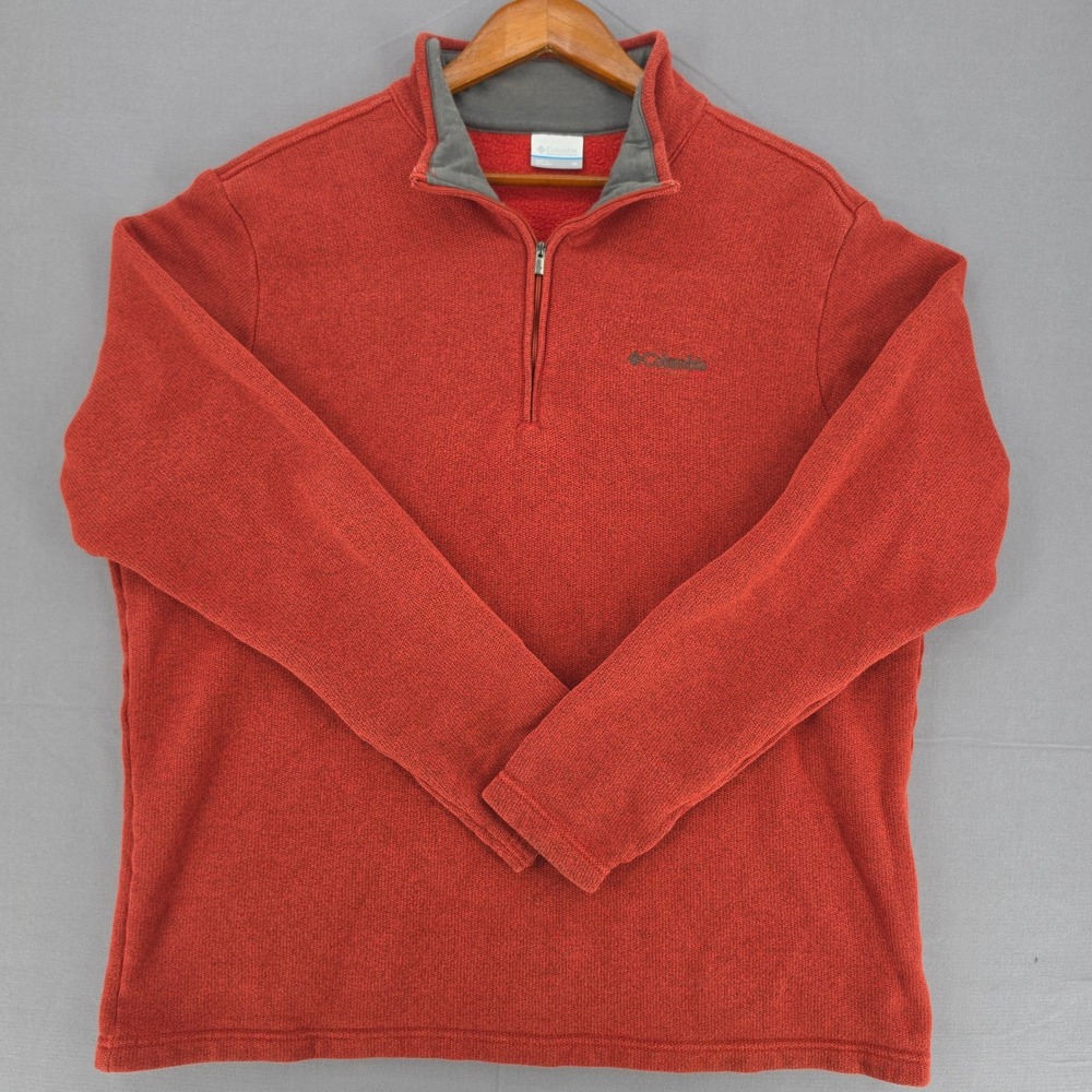 Columbia Mens XL Red Heather Quarter Zip Pullover Sweater Fleece Mock Neck